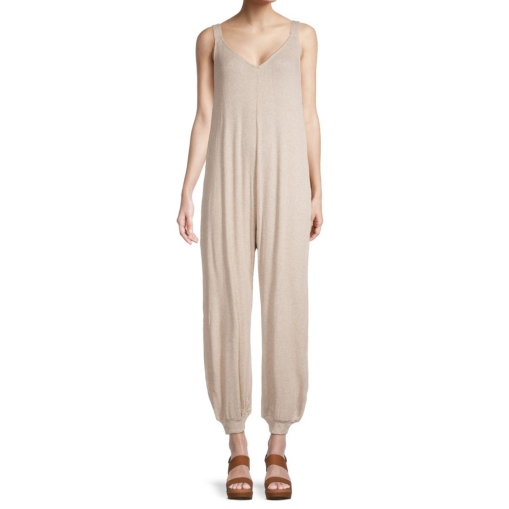 NEW Eberjey Elon Ribbed Jogger Jumpsuit In Oatmeal